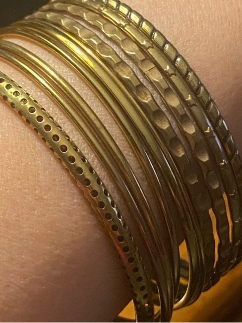 Set of 10 Vintage Gold Tone Bangle Bracelet Assorted Textures Designs Bohemian